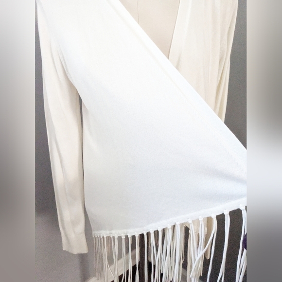 MICHAEL Michael Kors Drape Front Fringe Cardigan Cream Tassels Knotted Large NWT - Picture 5 of 8